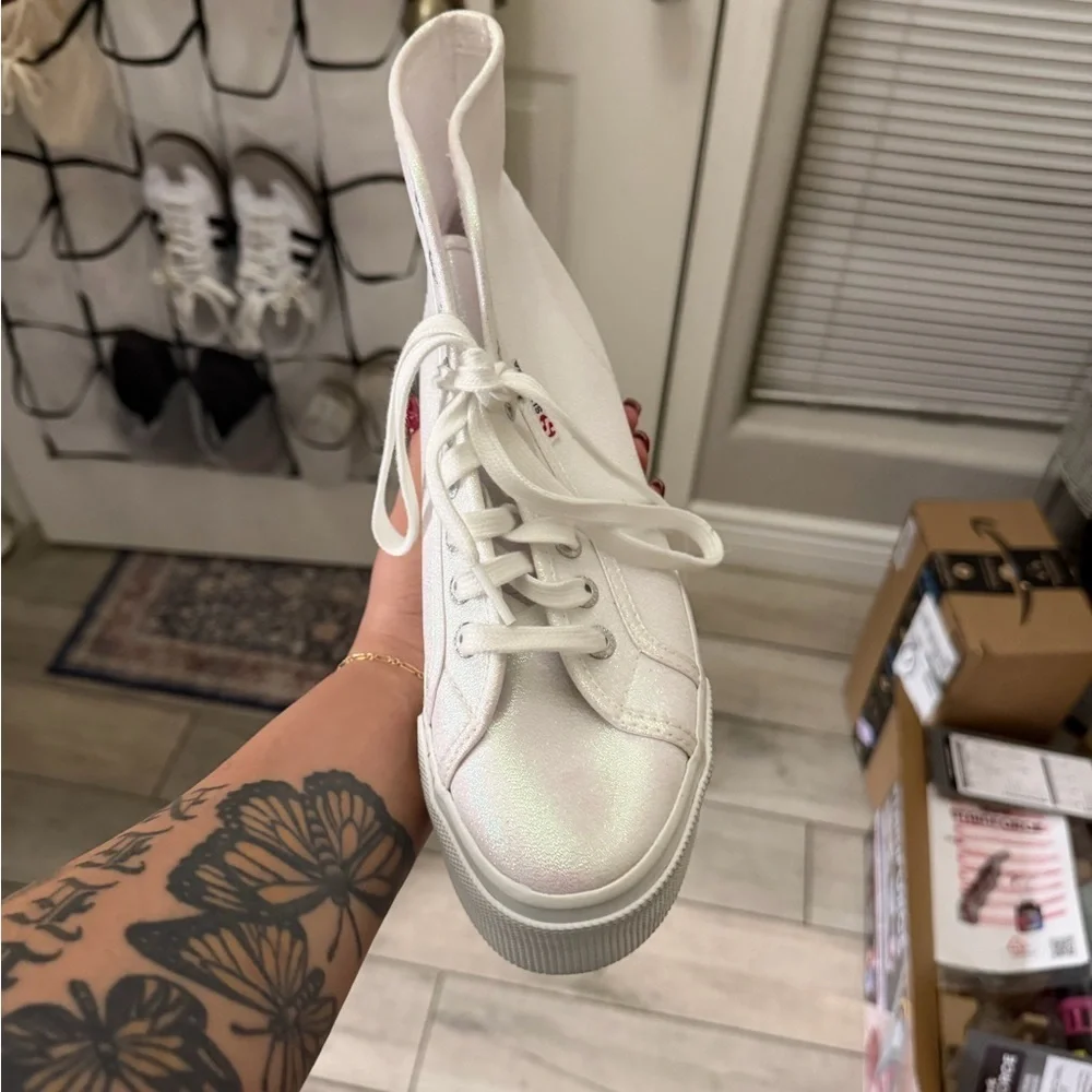 Superga Women's Iridescent White Platform Sneakers